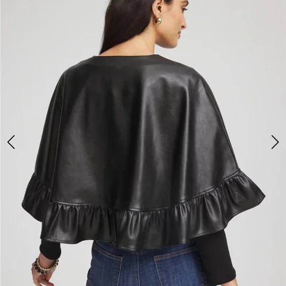 Chico’s Faux Leather Ruffle Cape Black NWT - Picture 2 of 4